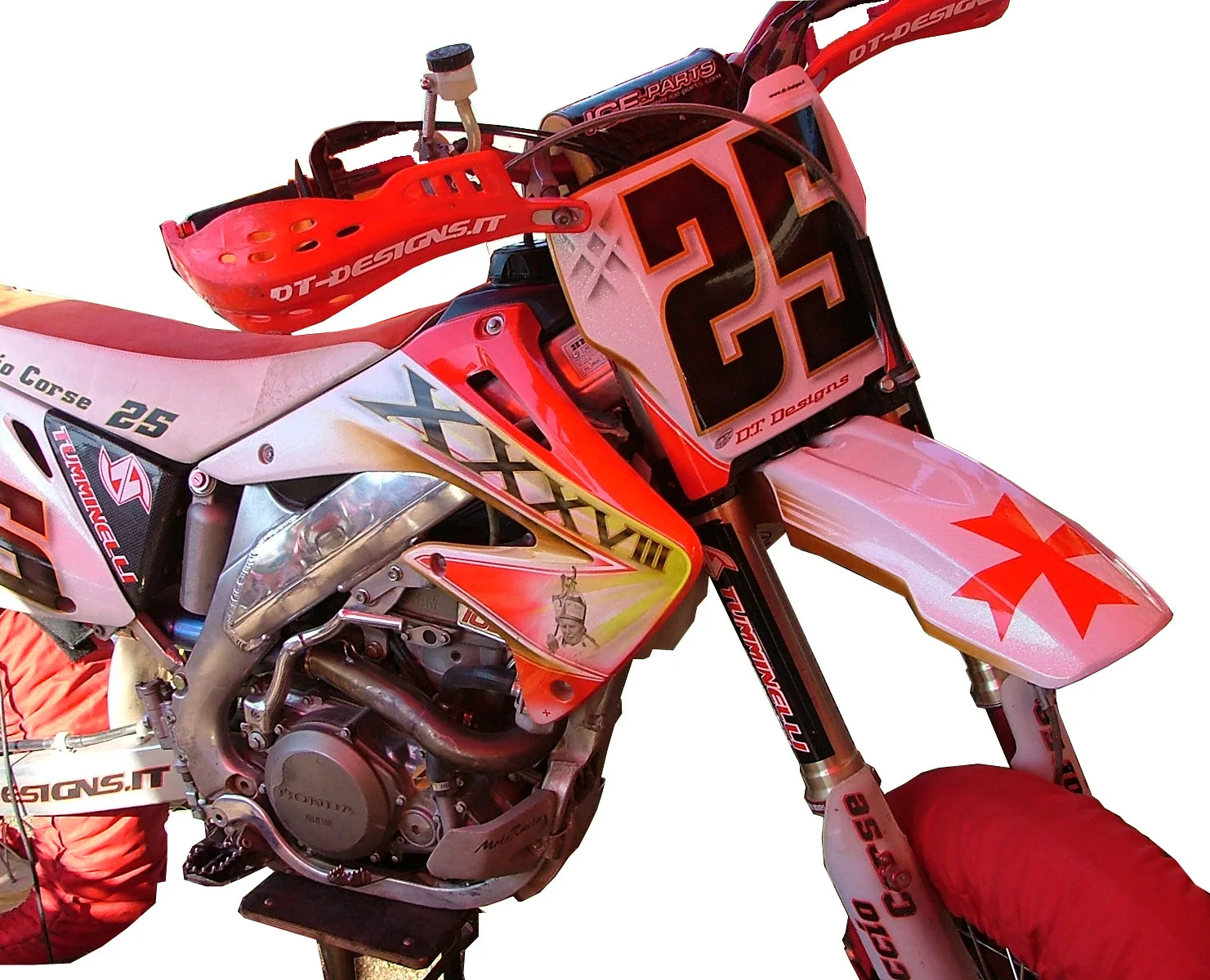 Carattere da pista. &mdash; Grafiche e decorazioni per una moto da cross, con attenzione ai singoli componenti.